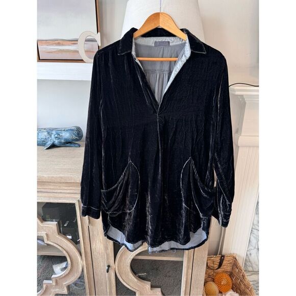 CP Shades Velvet Tunic Top V Neck in Deep Blue Size XS - Picture 1 of 8